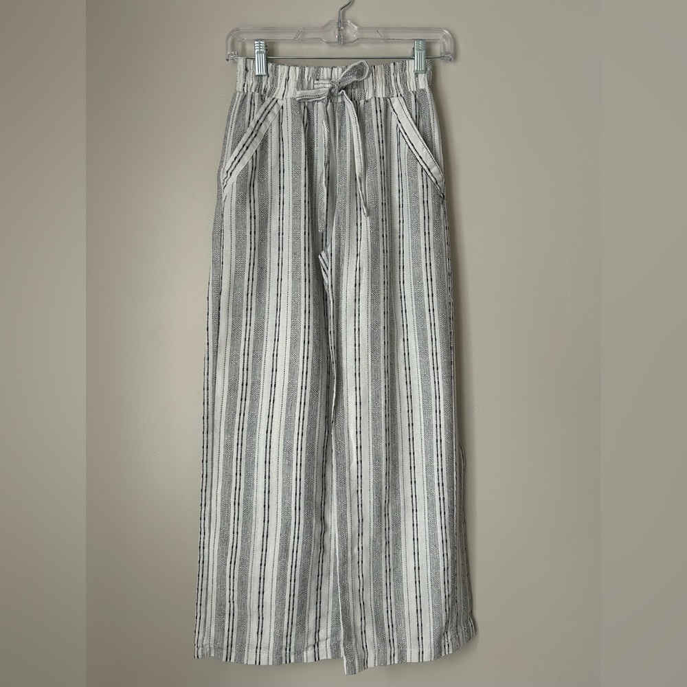 Black and white striped linen pants